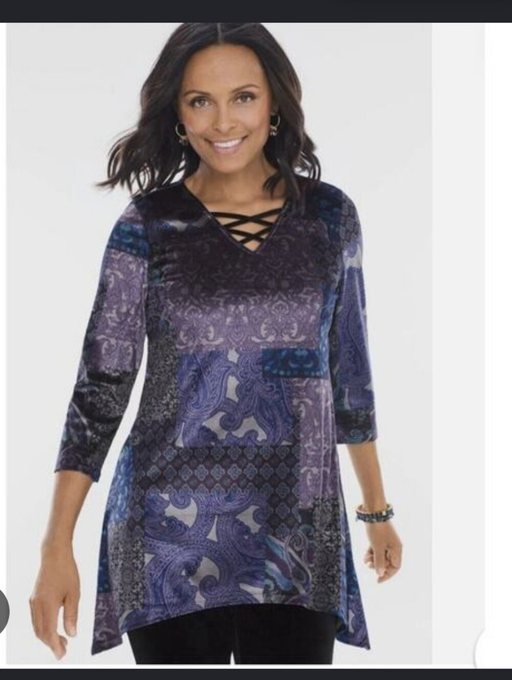 Chicos Multicolor Velvet Velour 3/4 Sleeve Top